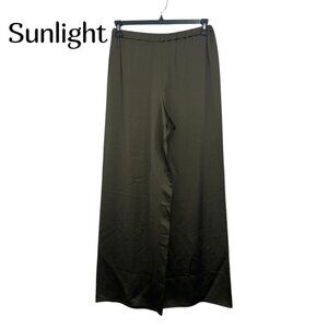 Jenni Kayne Dark Olive Silky Wide-Leg Elastic Waist Pants Women SZ Small Pull on